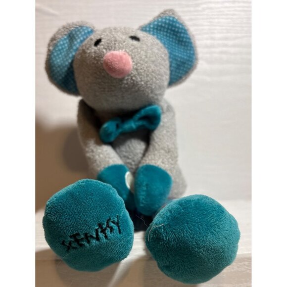 Scentsy Buddy Mouse Plush Toy With Polka Dot Legs & Bow Tie Gray Teal 12" - Picture 2 of 7